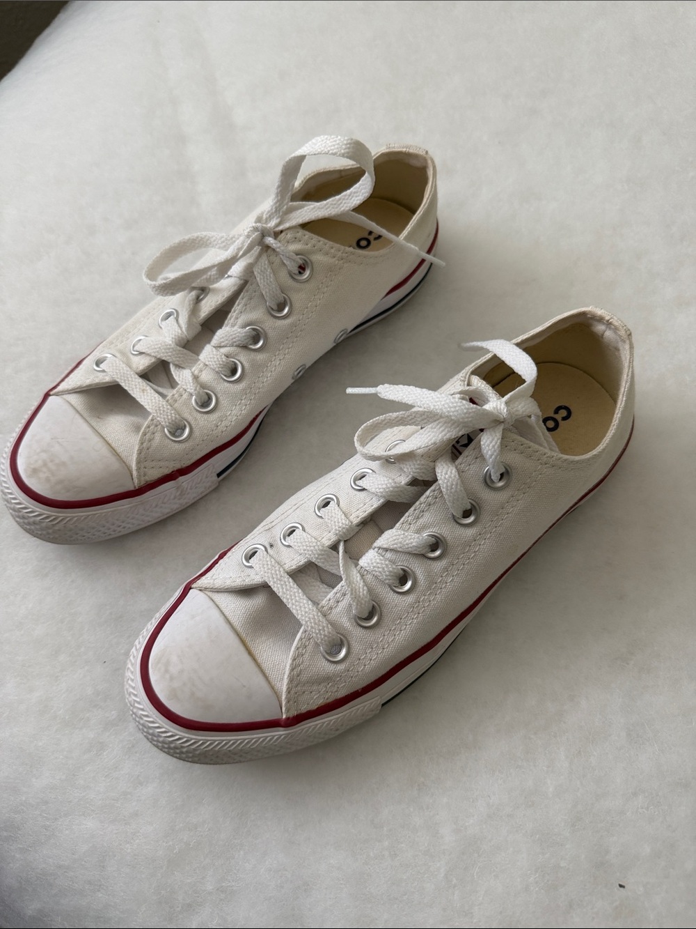 Converse White Low-Top Kids Sneakers with Red Accent